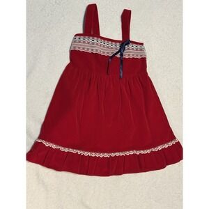 Vtg Girls Red Velvet Dress Size 4T USA Lace‎ Ruffle Hem Bow Union Made ILGWU Y2K